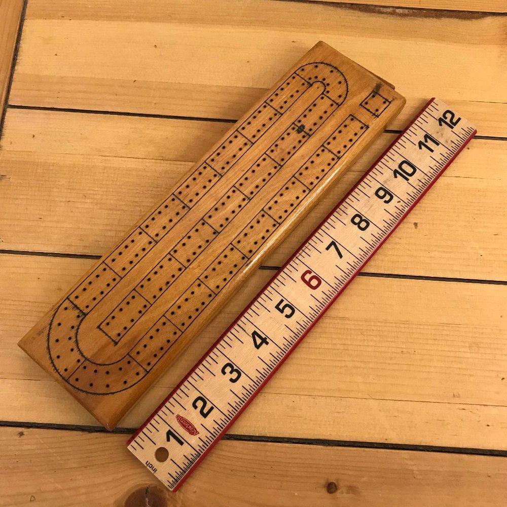 Hand Made Vintage Wooden Cribbage Game Board 11" long